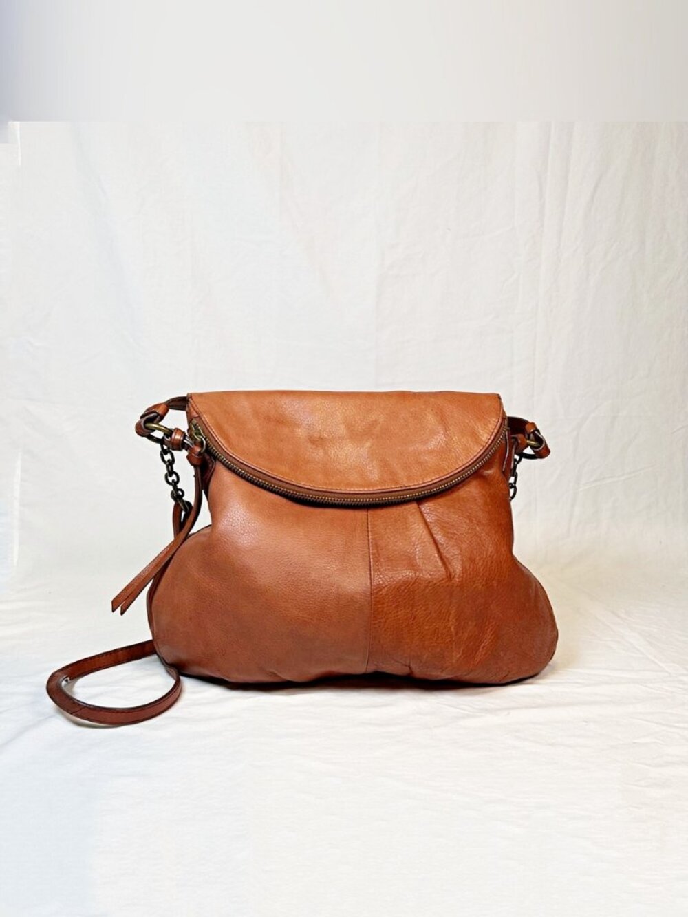 Margot New York Adelle Cognac Brown Leather Crossbody Boho Hobo Bag